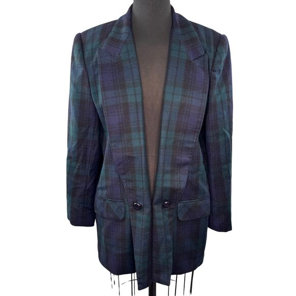 VINTAGE Giorgio Sant'Angelo Blazer Wool Academia Plaid Lapel Double Breasted VTG - Picture 8 of 8